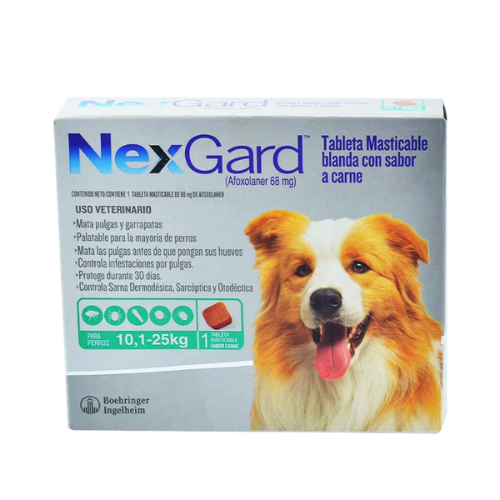 NexGard® Antipulgas para Perros de 10.1 a 25 Kg.